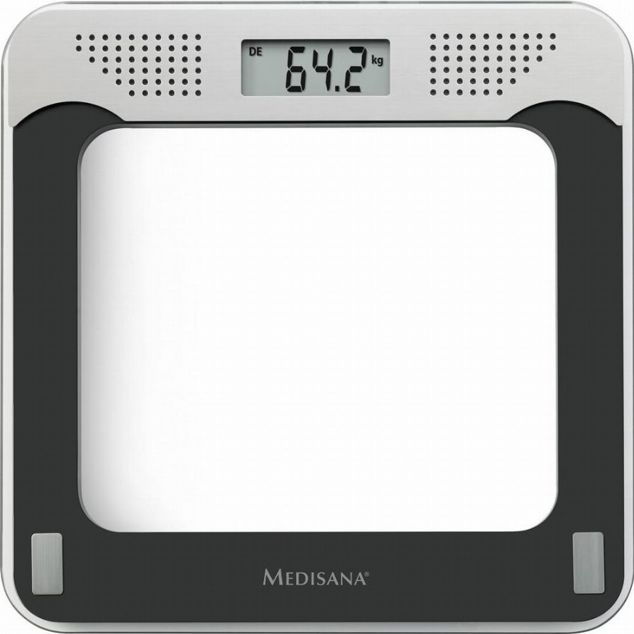Medisana PS 425 Digitale personenweegschaal Weegbereik (max.)=180 kg Zwart, Grijs, Glas Met spraak