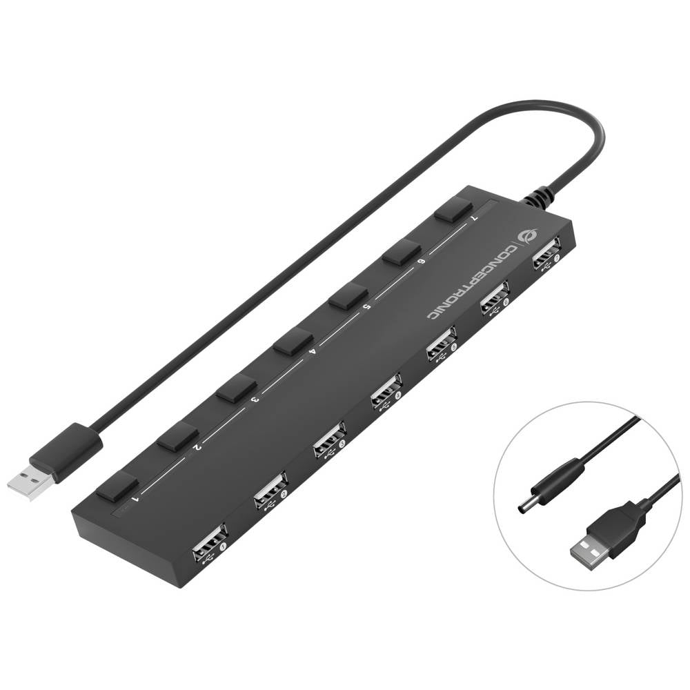 Conceptronic HUBBIES 7-Port-USB-2.0-Hub HUBBIES08B USB-hub 7 poorten USB-A USB 2.0 480 MBit/s Zwart