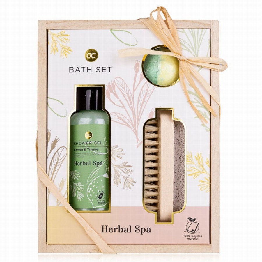 Accentra Badset Herbal Spa in houten box met douchegel, bruisbal & nagelborstel 1 Set