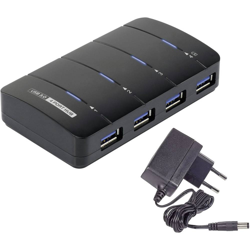 Renkforce 4 poorten USB-hub Met status-LEDs Zwart