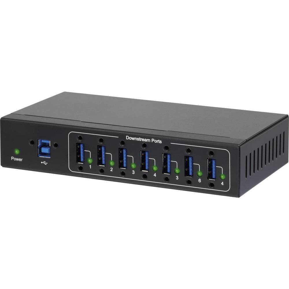 Renkforce 7 poorten USB-hub Voor industriële toepassingen, Voor wandmontage Zwart