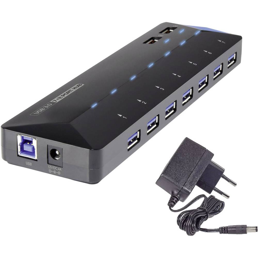 Renkforce RF-3806034 USB-hub 7 poorten USB-A USB 3.0 5 GBit/s Met snellaadpoort, Met status-LEDs Zwart