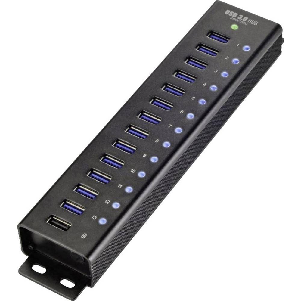 Renkforce RF-3897144 RF-3897144 USB-hub 13 poorten USB-A USB 3.0 5 GBit/s Met aluminium behuizing, Voor wandmontage, Met snellaadpoort