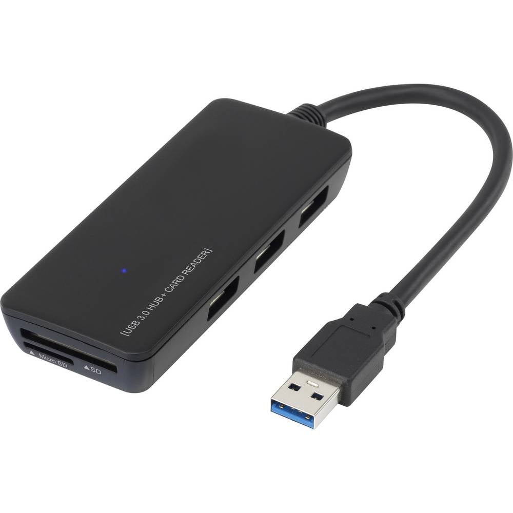 Renkforce 3 poorten USB-hub Met ingebouwde SD-kaartlezer Zwart