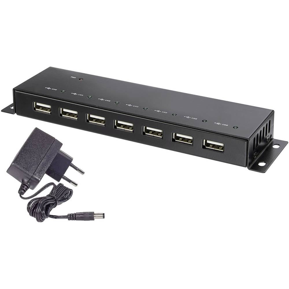 Renkforce RF-4791678 7 poorten USB-hub Met metalen behuizing, Voor wandmontage Zwart