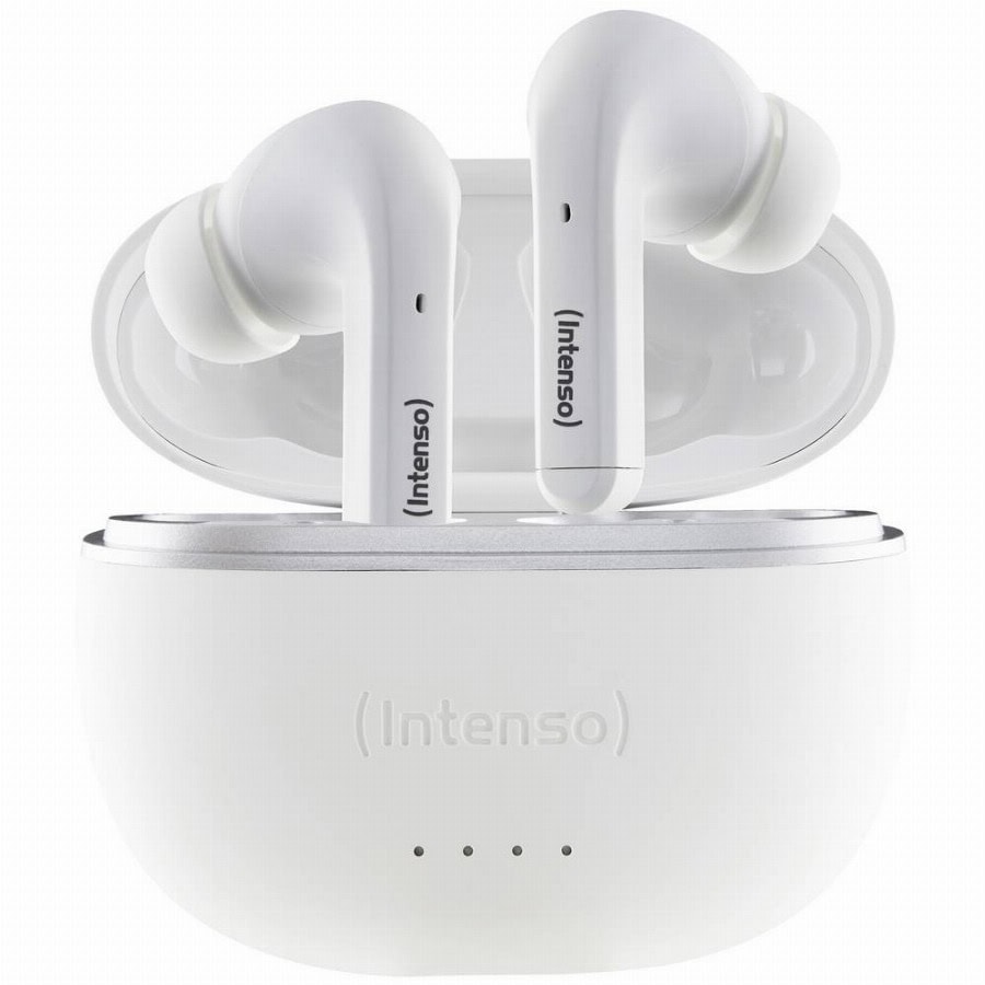 Intenso T302A In Ear headset Bluetooth Stereo Wit Noise Cancelling Indicator voor batterijstatus, Headset, Oplaadbox, Touchbesturing