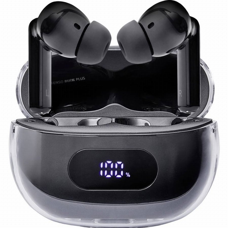 Intenso Buds Plus T310AE schwarz In Ear headset Bluetooth Stereo Zwart Noise Cancelling Oplaadbox, Indicator voor batterijstatus, Touchbesturing Mobiele