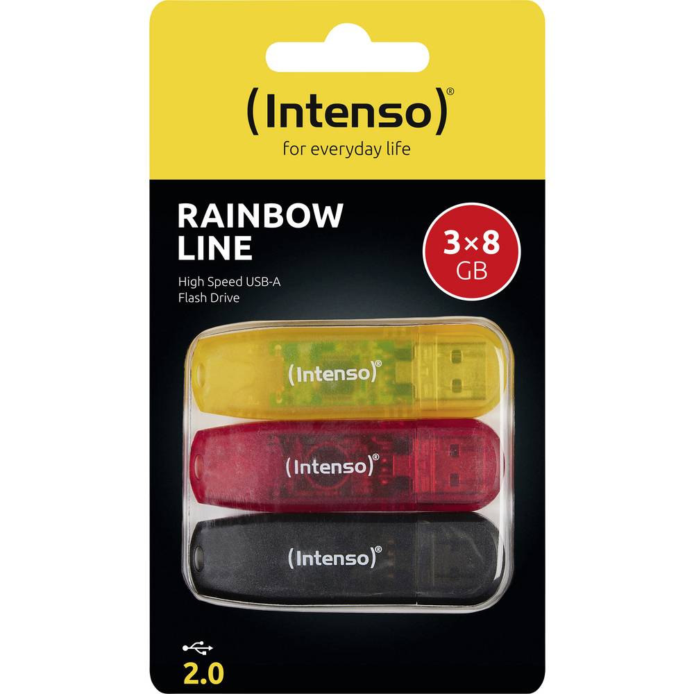 Intenso Rainbow Line USB-stick Retail 8 GB Zwart, Rood, Geel 3502463 USB-A 2.0