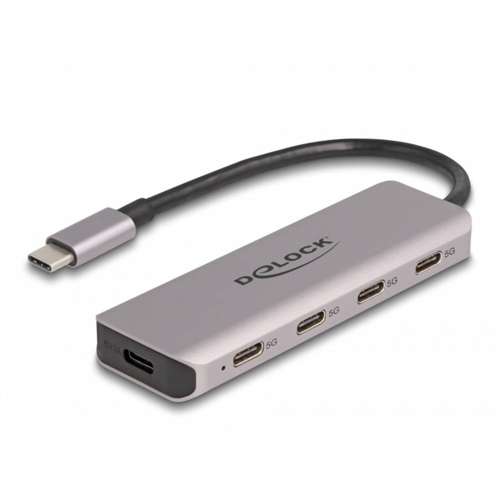 Delock 64238 64238 USB-hub 4 poorten USB-C USB 3.2 Gen1 5 GBit/s Met USB-C stekker Grijs