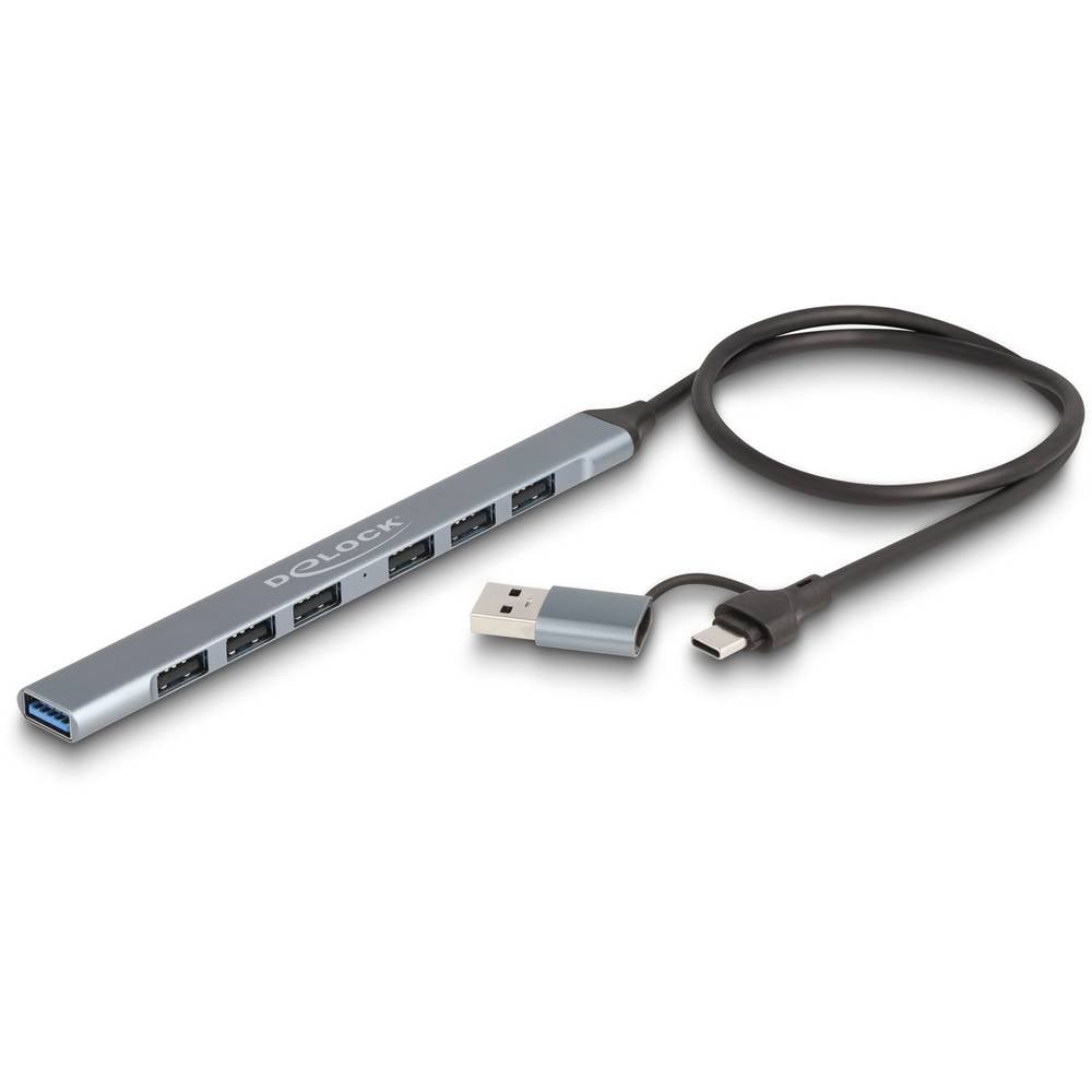 Delock 64273 64273 USB-hub 7 poorten USB-A USB 3.2 Gen1 5 GBit/s Met USB-C stekker Grijs