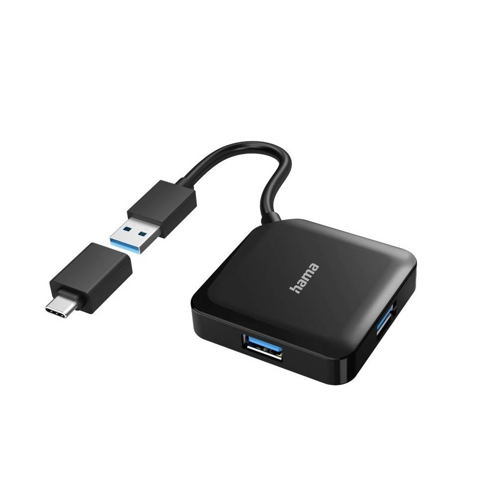 Hama 00200116 USB-hub 4 poorten USB-A USB 3.0 5 GBit/s Met USB-C stekker Zwart