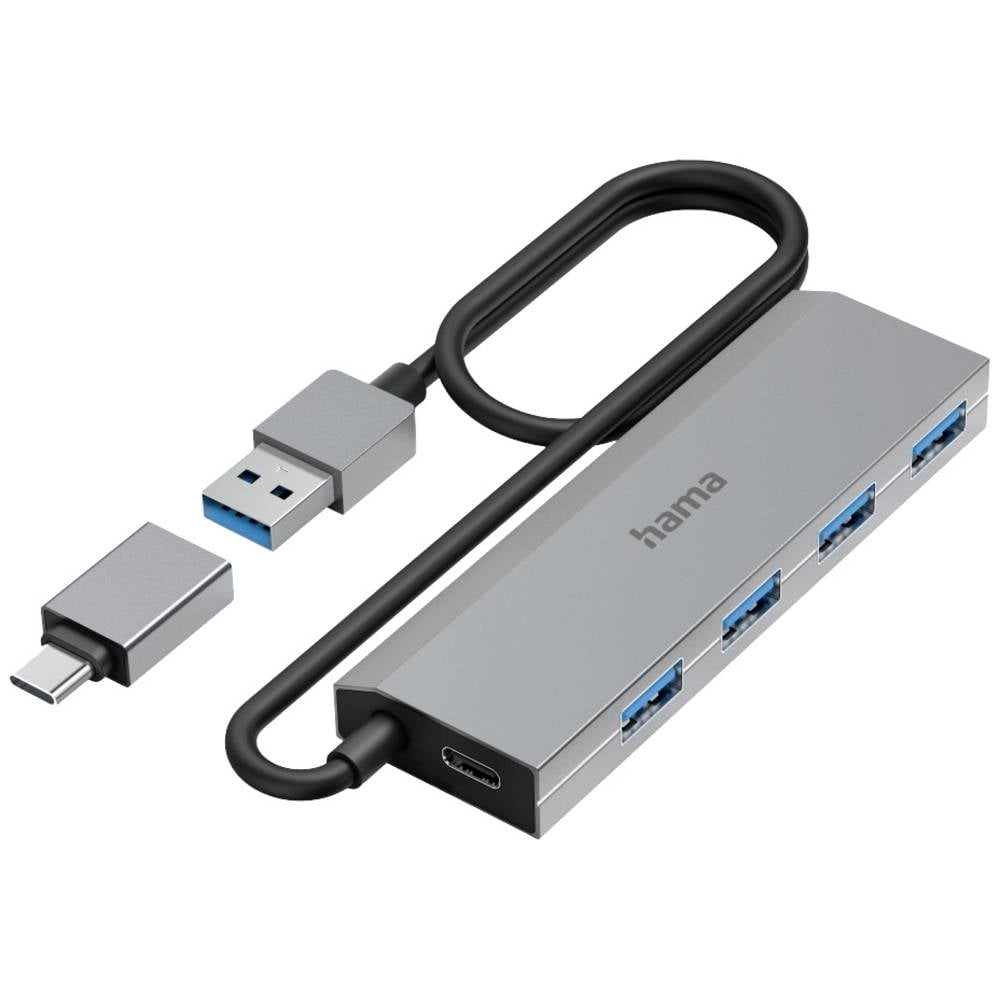 Hama 00200138 USB-hub 4 poorten USB-A USB 3.2 Gen1 5 GBit/s Met USB-C stekker Grijs