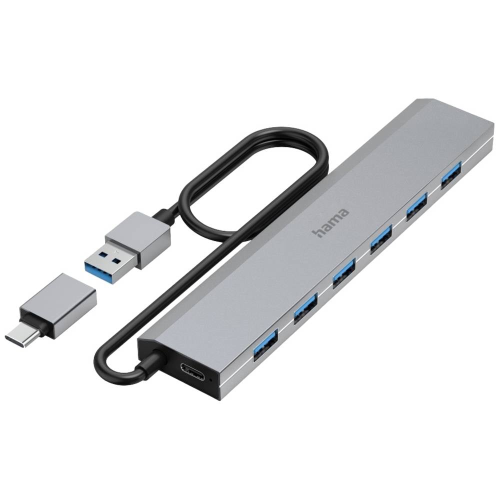 Hama 00200137 USB-hub 7 poorten USB-A USB 3.2 Gen1 5 GBit/s Met USB-C stekker Grijs