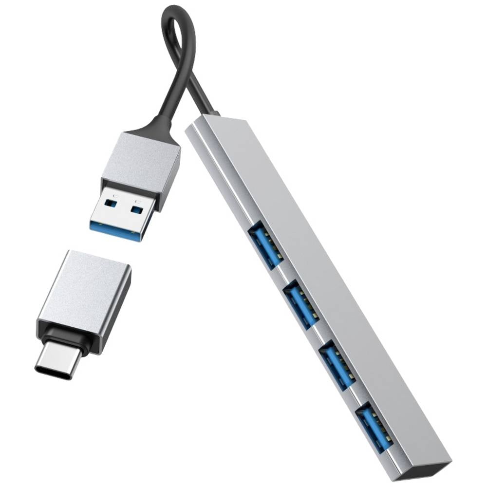Hama 00200141 USB-hub 4 poorten USB-A USB 3.2 Gen1 5 GBit/s Met USB-C stekker Grijs