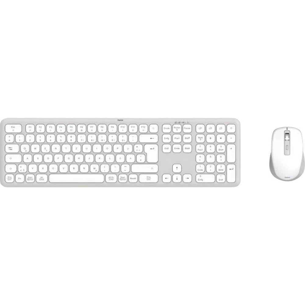Hama Multi-Device-Tastatur-Maus-Set WKM-550, kabellos, Funk/BT, WS, QWERTZ DE Set met toetsenbord en muis Draadloos Geluidsarme toetsen QWERTZ, Duits Grijs, Wit