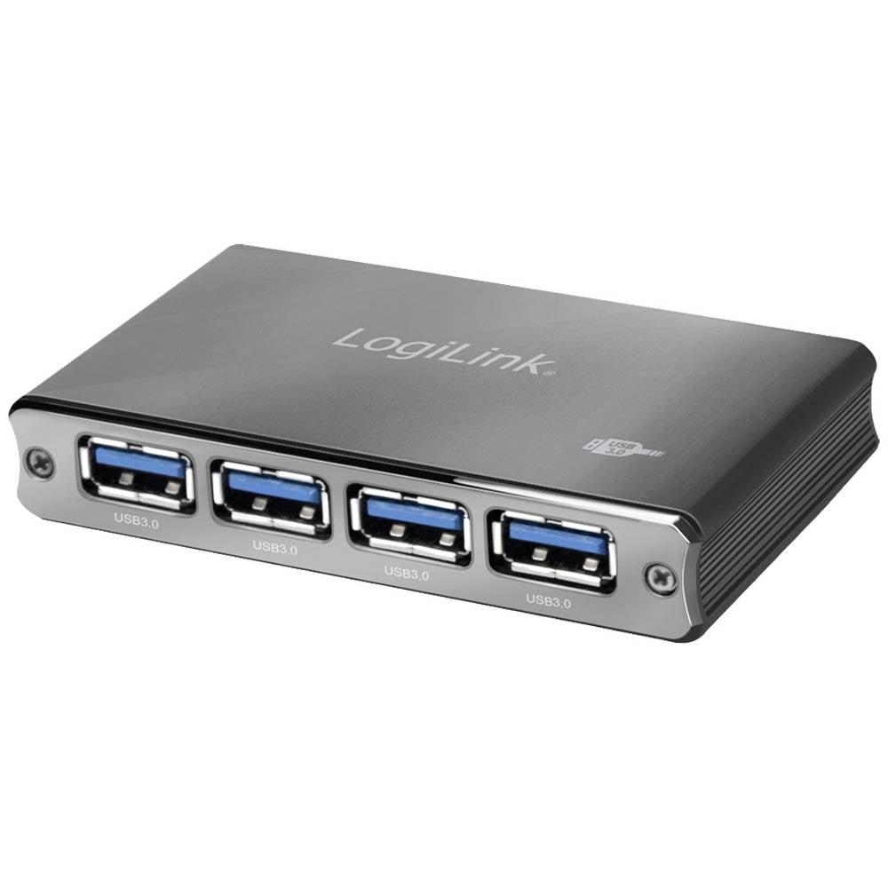 LogiLink UA0282 UA0282 USB-hub 4 poorten USB-A USB 3.0 5 GBit/s Met aluminium behuizing, Met status-LEDs Space grijs