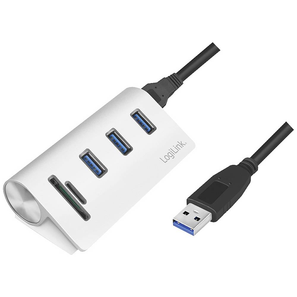 LogiLink CR0045 CR0045 USB-hub 3 poorten USB-A USB 3.0 5 GBit/s Met aluminium behuizing, Met ingebouwde SD-kaartlezer Zilver