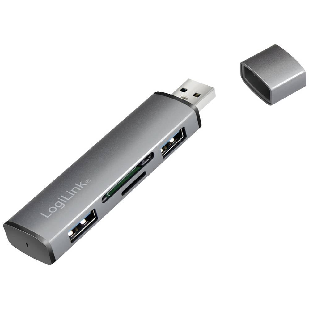 LogiLink UA0394 UA0394 USB-hub 4 poorten USB-A, SD, Micro-SD USB 3.2 Gen2 10 GBit/s Met aluminium behuizing, Met ingebouwde SD-kaartlezer, Met status-LEDs