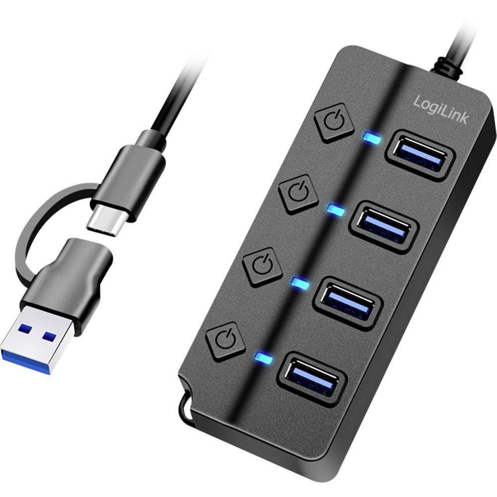 LogiLink UA0419 UA0419 USB-hub 4 poorten USB-A USB 3.2 Gen1 5 GBit/s Met USB-C stekker Zwart