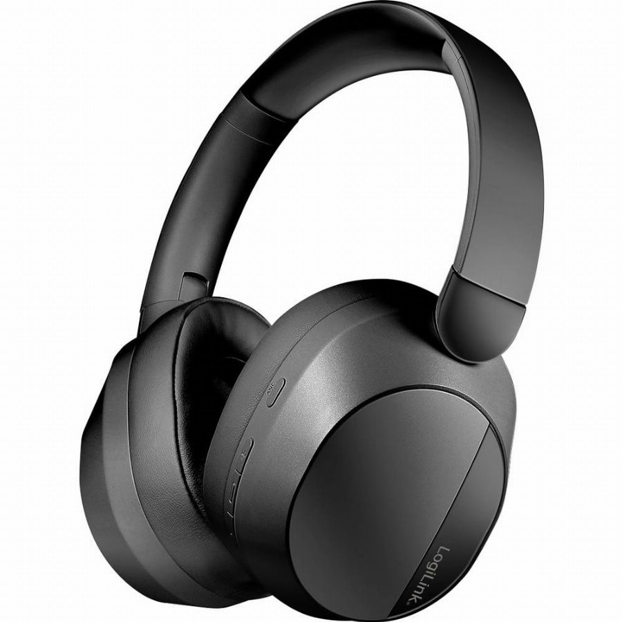 LogiLink BT0071 Over Ear koptelefoon Bluetooth Zwart Noise Cancelling Afstandsbediening, Hoofdband, Headset