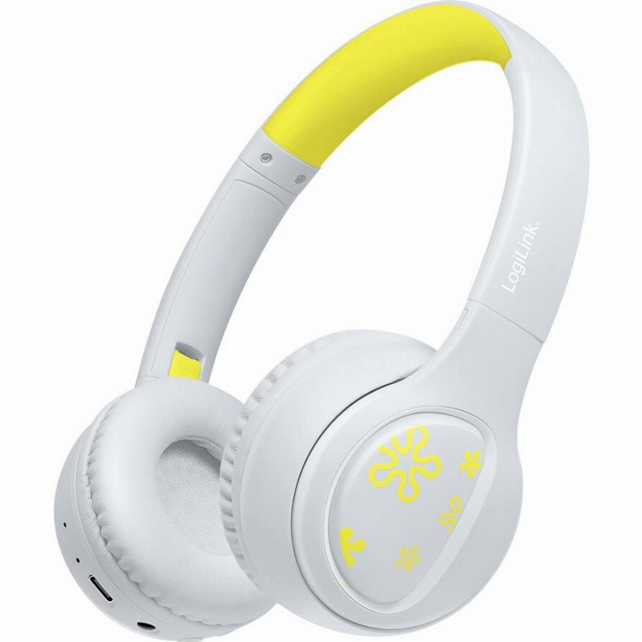 LogiLink BT0073BL On Ear koptelefoon Bluetooth, Kabel Lichtblauw, Geel Vouwbaar, Volumebegrenzing