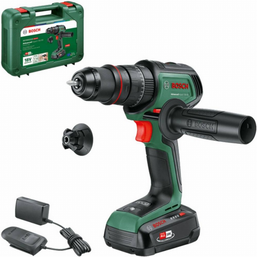 Bosch AdvancedImpact 18V-80 QuickSnap - Accuklopboorschroevendraaier - Inclusief Magnetische schroefhouder, 13 mm boorhouder, schroefbit - 1x 18V Li-Ion accu (2.5 Ah), 1-uurs lader