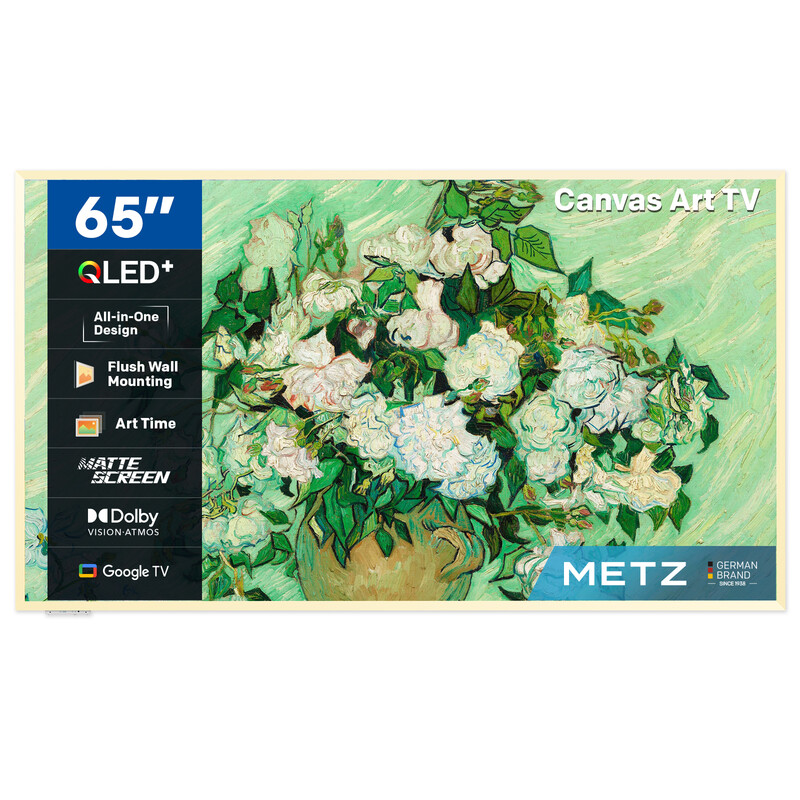 METZ lifestyle-tv 65MUE7800Z 65 inch smart-tv met Google TV, UHD QLED+, ultradun unibody-ontwerp, mat scherm, HDR10+, Dolby Vision, Dolby Atmos, Eye Care (Energy Effiency F) Sierli…