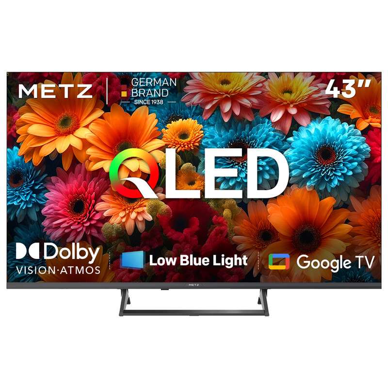 METZ 43MQF7500Z 43 inch (109 cm) QLED 4K UHD Google TV, HDR10+, Dolby Vision en Atmos, HDMI 2.1, VRR, MEMC, ingebouwde Chromecast, drievoudige tuner DVB-T/T2/C/S/S2, weinig blauw l…