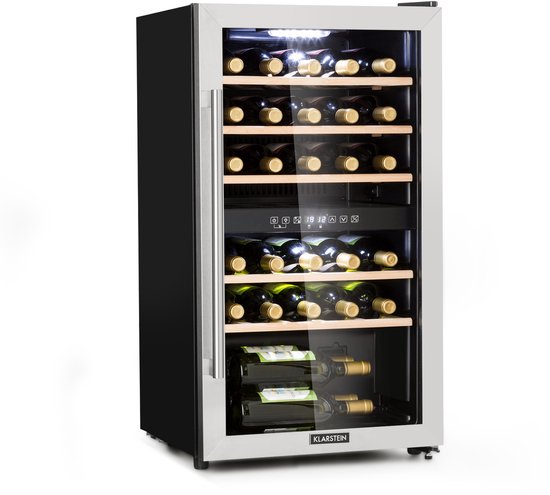 Klarstein Wijnkoelkast 2 Zones – Smalle Drankenkoelkast met Glazen Deur – Vrijstaande Wijnklimaatkast – UV-Bescherming – Temperatuur 5-22 °C – Capaciteit 29 Flessen - 80L 43 cm - W…