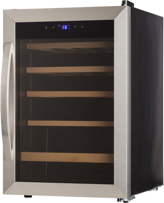 Klarstein Wijnkoeler Vinamour 19 Uno Wijnkoelkast 19 fl./62 l 4-18°C 40 dB glas - 62L 48 cm - voor Wijnliefhebber voor Bar - Glazen Deur Touch Houten Schappen - RVS - Display - Wij…