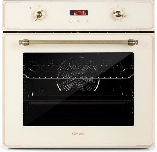 Klarstein Inbouwoven Elizabeth elektrische , retro design, 49L, autark, recirculatie / boven / onderwarmte / Grill, 2200 Watt, 50 250 °C, draaiknop en deurgreep in , creme – Inbouw…