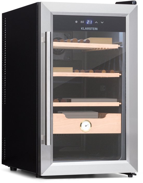 Klarstein Humidor El Presidente Sigarenhumidor – Thermo-elektrische Kast met Glazen Deur, Humidor met Cederhouten Laden, Hygrometer, LED-binnenverlichting, 48 Liter, Zilver - voor…