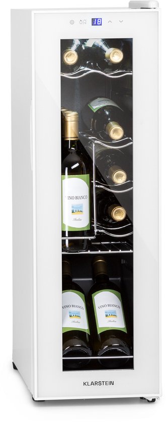 Klarstein Wijnkoeler Wijnkoelkast 1 Zone – Vrijstaande Wijnklimaatkast 32L – Compacte Drankenkoelkast met Glazen Deur – Binnen/Buiten Gebruik – voor 12 Flessen - 45 cm - voor Bar -…