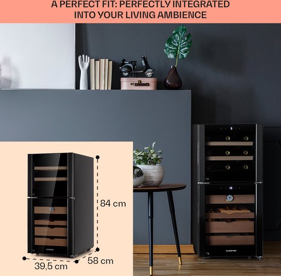 Klarstein Wijnkoeler humidor en , koelkast met glazen deur, wijn- en sigarenkast, drankkoeler en humidor voor sigaren, wijnkoelkast met led-display, temperatuurregeling, hygrometer…