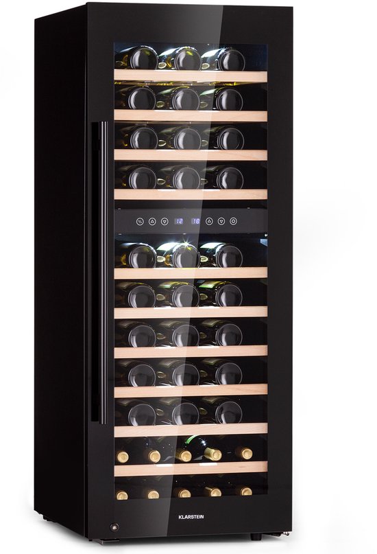 Klarstein Wijnkoeler Barossa 73 - Duo Wijnkoelkast - 2 Zones - 192 Liter - 73 Flessen - 5-18 °C - Vrijstaand - Touch Display - Zwart - 44 cm - voor Restaurant voor Bar - Glazen Deu…
