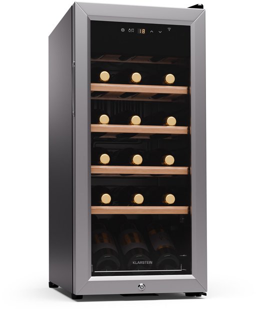 Klarstein Wijnkoelkast, 1-zone Drankkoelkast, Stille Indoor/Outdoor Koelkast, 50 Liter, Voor 18 Flessen, 5–18 °C - 44 cm - voor Wijnliefhebber voor Bar - Touch UV-Bescherming - Dis…