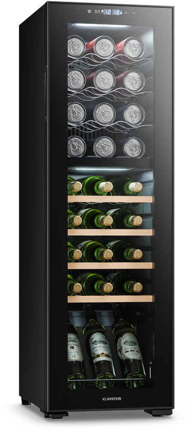 Klarstein Wijnkoeler Vrijstaande Wijnkoelkast voor 27 Flessen – Drankkoelkast met 2 Koelzones & Energiezuinige Compressor, Ideaal voor Wijnliefhebbers - 74L 48 cm - 2 Zones Touch U…