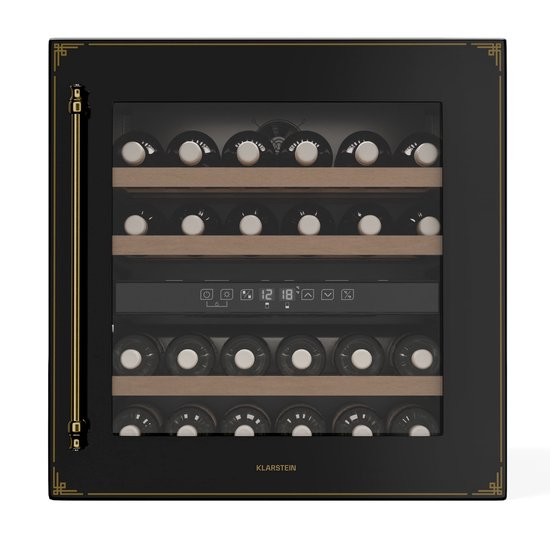 Klarstein Wijnkoeler Vinsider Victoria 36 – 36 flessen, 2 zones, 5–22 °C, touchbediening, LED, UV-bescherming, inbouw, zwart - Wijnkoelkast - 41 dB - voor Bar - Stil Houten Schappe…