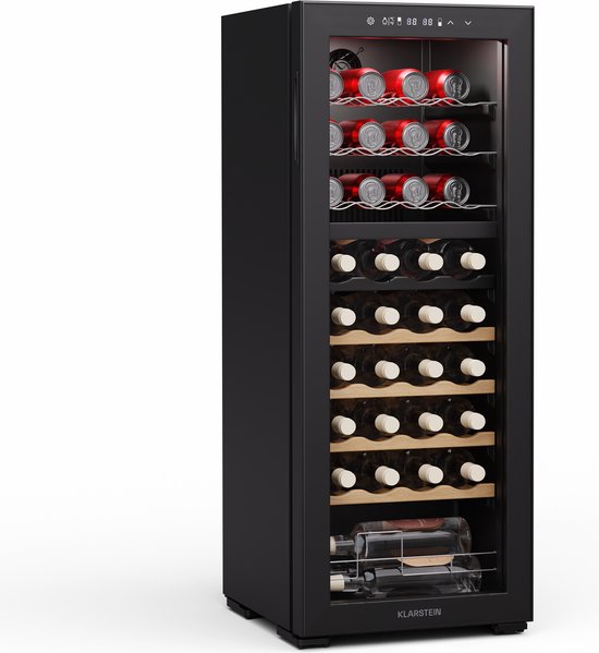 Klarstein Bovella 36 Duo+ wijnkoeler – 36 flessen, 2 zones, 5–18 °C, touchscreenbediening, ledverlichting, UV-bescherming, vrijstaand, wijnklimaatkast