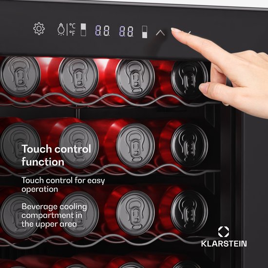 Klarstein Wijnkoeler Bovella 55 Duo+ – 55 flessen, 2 zones, 5–18 °C, touchscreenbediening, ledverlichting, UV-bescherming, vrijstaand, wijnklimaatkast - Wijnkoelkast Drankkoeler -…