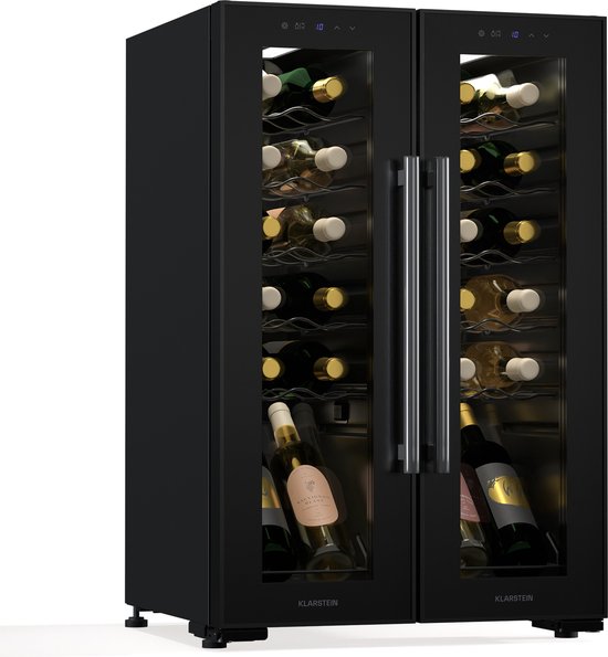 Klarstein Wijnkoeler Shiraz Wijnkoelkast - 2 Koelzones - Touch control - LED verlichting - Vrijstaand - Zwart - 24 Flessen - voor Wijnliefhebber voor Bar - Compressor - glas Kunsts…