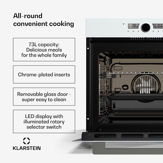 Klarstein Kookplaat Illuminosa Smart Inbouwoven – 73 L, 11 functies, WLAN-besturing, energie-efficiëntieklasse A+, driedubbel glazen deur, inbouwoven zonder , app-bediening, 2800 W…