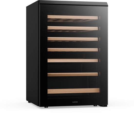 Klarstein Bevora wijnkoelkast 48 flessen – Vrijstaande wijnkoeler, touch control, 4-18 °C, deur met uv-glas, ledverlichting, houten schappen