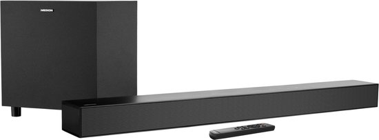 MEDION S61022 3.1 Dolby Atmos Soundbar met draadloze subwoofer (voor tv-apparaten, Bluetooth 5.3, HDMI eARC CEC, optische ingang, AUX, 3 x 20 W + 60 W (RMS) subwoofer draadloos, af…