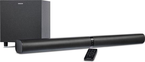 MEDION P64150 2in1 Convertible Bluetooth TV soundbar met draadloze subwoofer (2.1 soundbar, 2 x 30 watt, 60 watt subwoofer, wandmodel, HDMI ARC met ECC, AUX, optische ingang)