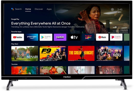 MEDION 59.8 cm 24" HD TV Android TV Smart TV HDR Prime Video PVR Bluetooth, MD824100
