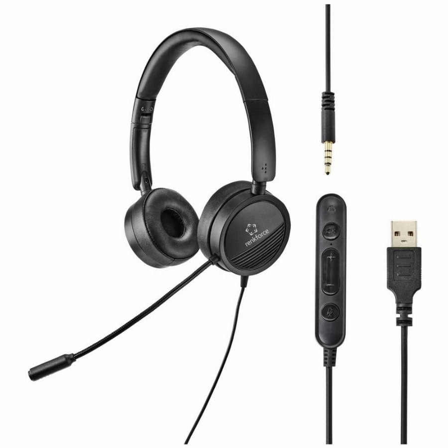 Renkforce RF-HS-360 On Ear headset Kabel Stereo Zwart Volumeregeling, Microfoon uitschakelbaar (mute) Computer