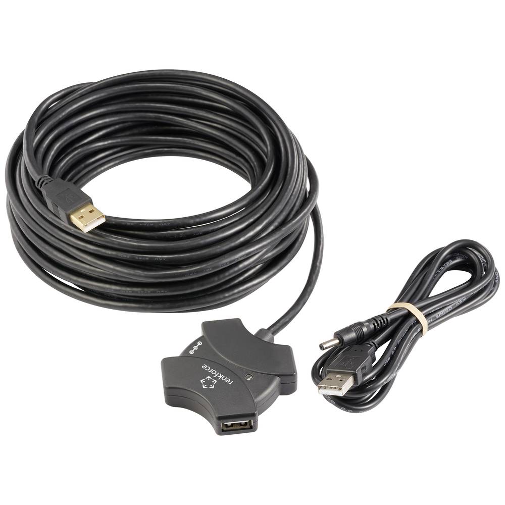 Renkforce RF-6270930 RF-6270930 USB-hub 4 poorten USB-A USB 2.0 480 MBit/s Met ingebouwde repeater Zwart
