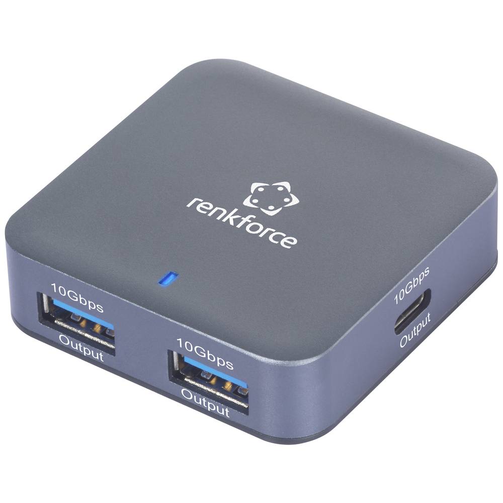 Renkforce RF-USBH-500 RF-6416462 USB-hub 2 + 2 poorten USB-A, USB-C USB 3.2 Gen2 10 GBit/s Met aluminium behuizing, Met USB-C stekker Aluminium-grijs
