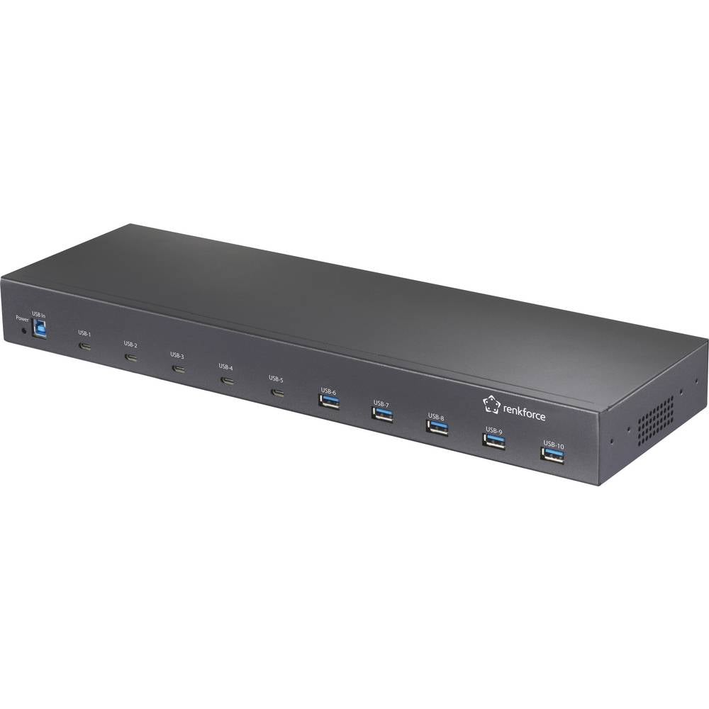 Renkforce 483 mm (19) Rack Mount 10-Port USB 3.2 Gen 2 Hub RF-6627278 USB-hub 10 poorten USB-A USB 3.2 Gen2 10 GBit/s Voor industriële toepassingen,